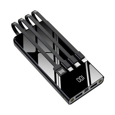 Fashion Design 4 charging Cables Mirror-like Slim Power Bank 10000mAh